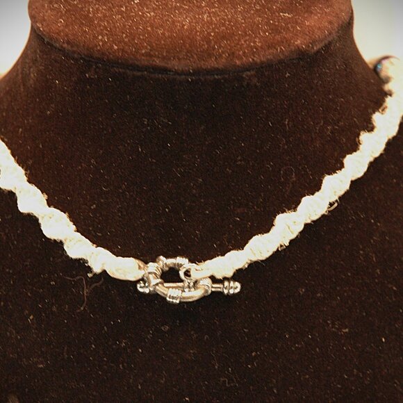 Unique Blue Metallic Stone on a 15 1/4" Handmade Brown Hemp Choker - Picture 4 of 4